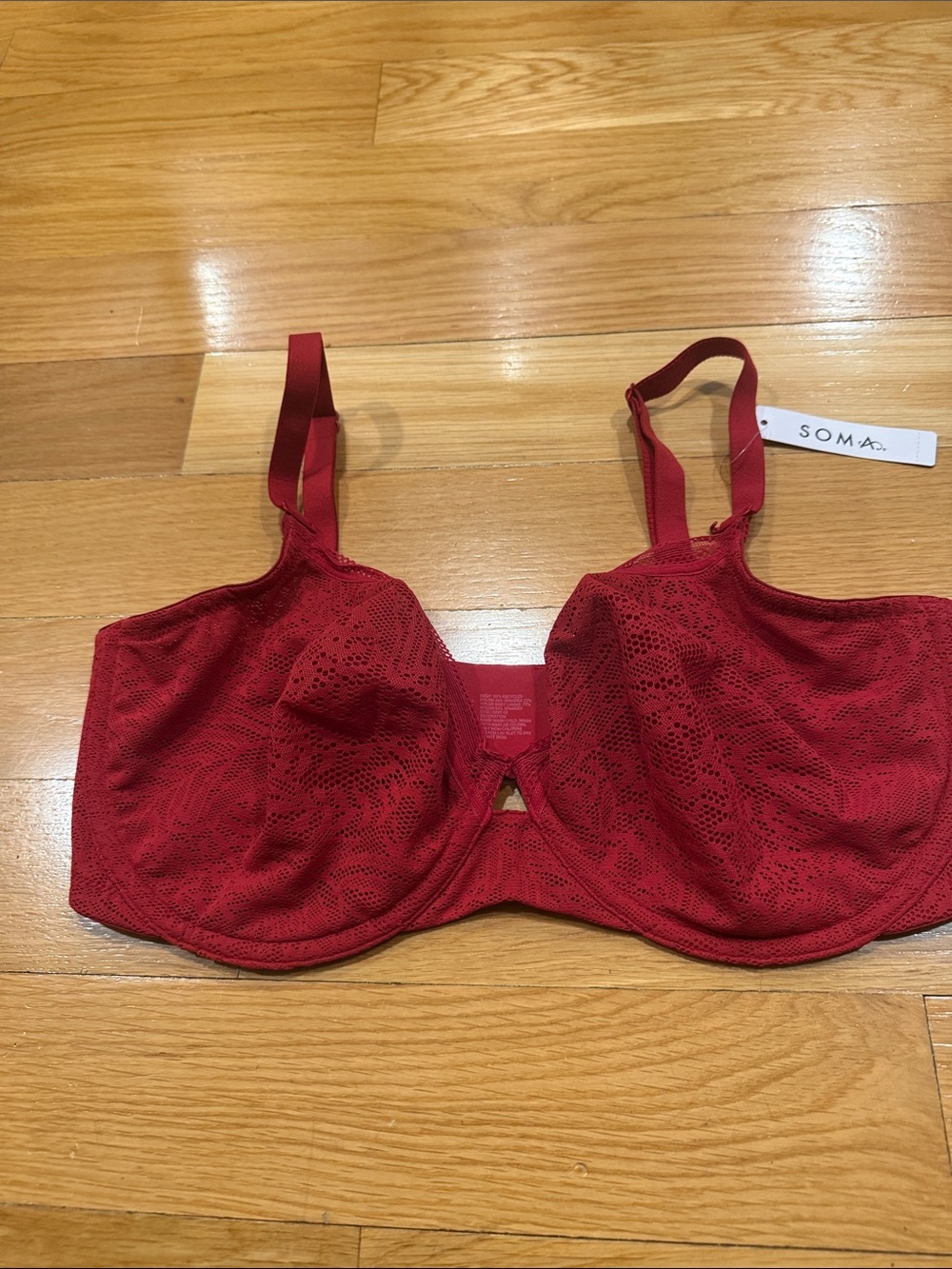NWT Soma red unlined perfect coverage lace bra size 36DDD.